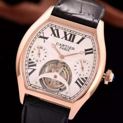 Replica Cartier Tortue Tourbillon Rose Gold White Dial Swiss Tourbillon