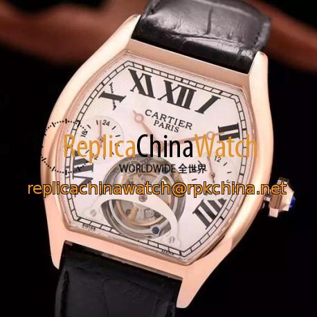 Replica Cartier Tortue Tourbillon Rose Gold White Dial Swiss Tourbillon