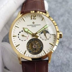 Replica Vacheron Constantin Malte Tourbillon RG White Dial on Black Leather Strap