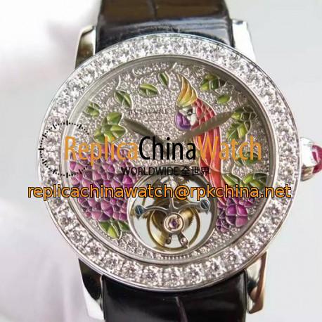 Replica Bvlgari Il Giardino Tropicale Stainless Steel & Diamonds Parrot Dial Swiss Tourbillon