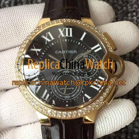 Replica Cartier Ballon Bleu Chronograph Yellow Gold & Diamonds Black Dial Swiss 7750