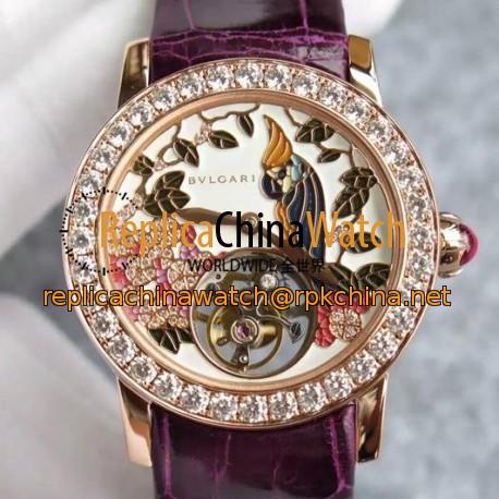 Replica Bvlgari Il Giardino Tropicale Rose Gold & Diamonds Parrot Dial Swiss Tourbillon