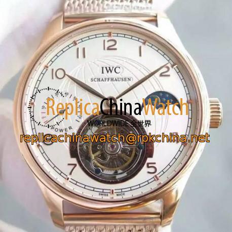 Replica IWC Portuguese Regulateur Tourbillon Rose Gold White Dial Swiss Tourbillon