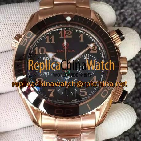 Replica Omega Seamaster Planet Ocean Chronograph Olympics Rose Gold Black Dial Swiss 7750