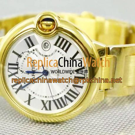 Replica Cartier Ballon Bleu 42MM 24K Yellow Gold Plated White Dial Swiss 2836-2