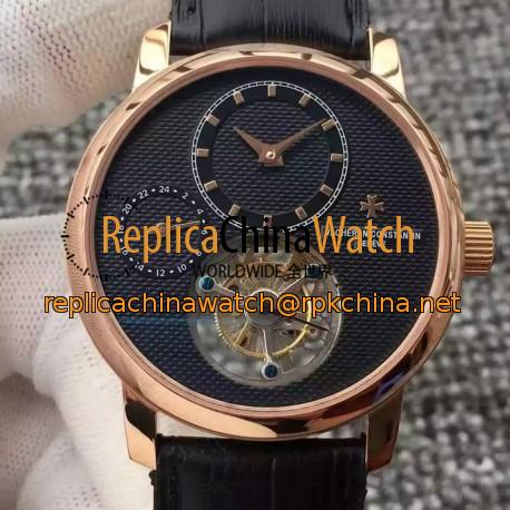 Replica Vacheron Constantin Patrimony Tourbillon Rose Gold Black Dial Swiss Tourbillon