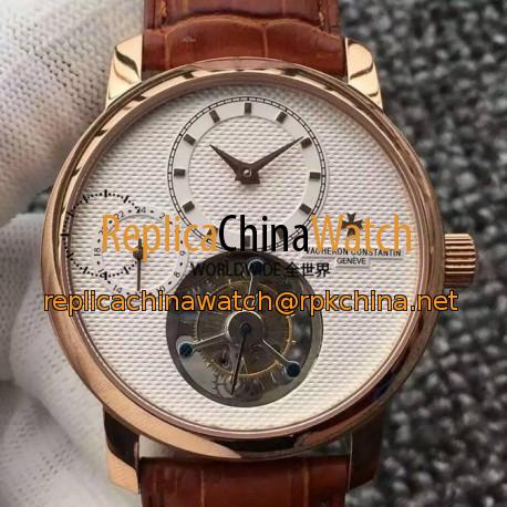 Replica Vacheron Constantin Patrimony Tourbillon Rose Gold White Dial Swiss Tourbillon