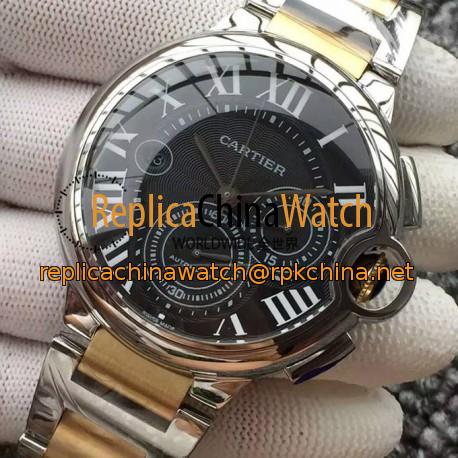 Replica Cartier Ballon Bleu Chronograph Stainless Steel Black Dial Swiss 7750