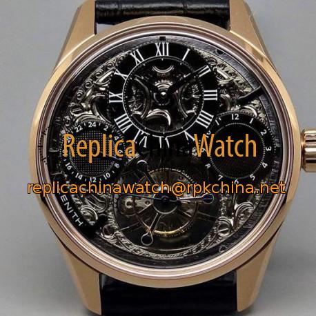 Replica Zenith EP Calender Skeleton Tourbillon RG/LE Black Fly Tourbillon