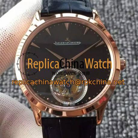 Replica Jaeger-LeCoultre Master Ultra Thin Tourbillon Rose Gold Black Dial Swiss Tourbillon