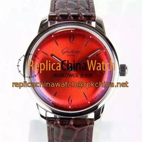 Replica Glashutte Senator Sixties Stainless Steel Red Dial Swiss Caliber 39-52