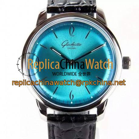 Replica Glashutte Senator Sixties Stainless Steel Blue Dial Swiss Caliber 39-52