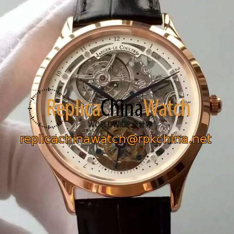 Replica Jaeger-LeCoultre Master Ultra Thin Tourbillon Rose Gold White & Skeleton Dial Swiss Tourbillon