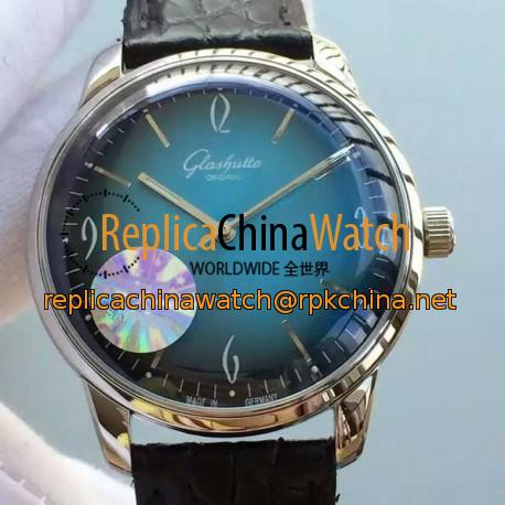 Replica Glashutte Senator Sixties Stainless Steel Blue Dial Swiss Caliber 39-52