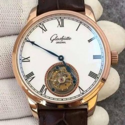 Replica Glashutte Original Senator Excellence Tourbillon Rose Gold White Dial Swiss Tourbillon