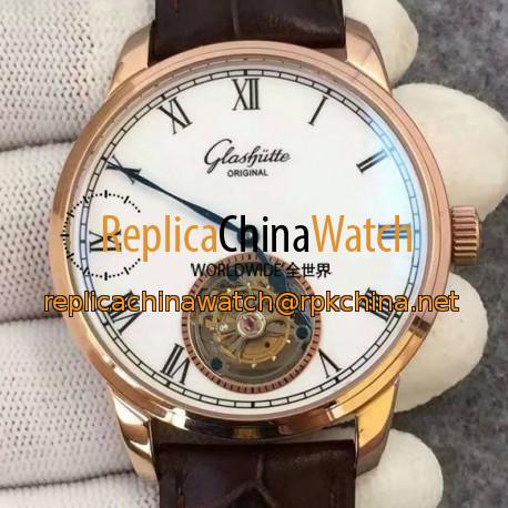 Replica Glashutte Original Senator Excellence Tourbillon Rose Gold White Dial Swiss Tourbillon