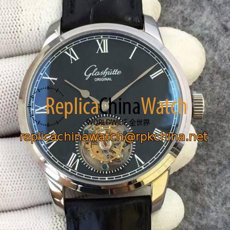 Replica Glashutte Original Senator Excellence Tourbillon Stainless Steel Black Dial Swiss Tourbillon