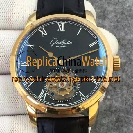 Replica Glashutte Original Senator Excellence Tourbillon Yellow Gold Black Dial Swiss Tourbillon