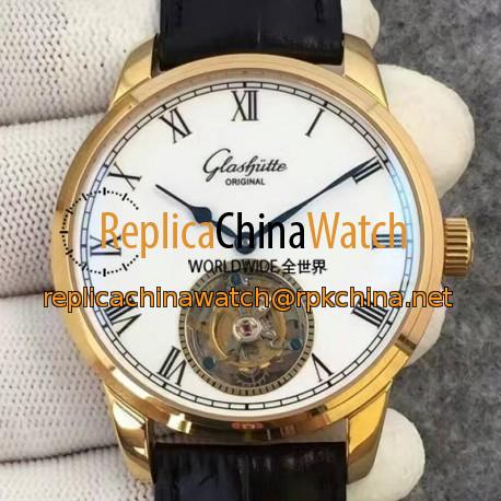 Replica Glashutte Original Senator Excellence Tourbillon Yellow Gold White Dial Swiss Tourbillon