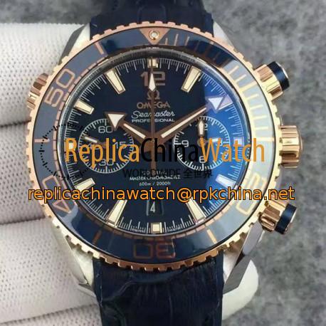 Replica Omega Seamaster Planet Ocean 600M Chronograph Rose Gold Blue Dial Swiss 9301