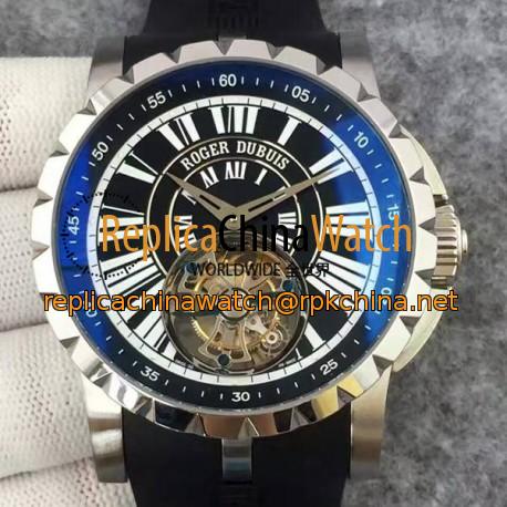 Replica Roger Dubuis Excalibur Tourbillion Stainless Steel Black Dial Swiss Tourbillon