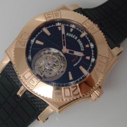 Replica Roger Dubuis Excalibur Easy Diver Tourbillion Rose Gold Black Dial Swiss Tourbillon