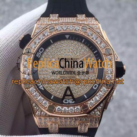 Replica Audemars Piguet Royal Oak Offshore Diver 15709 Rose Gold & Diamonds Rose Gold & Diamonds Dial Swiss 3120