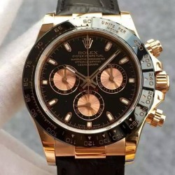 Replica Rolex Daytona Cosmograph 116515 JH Rose Gold Black & Gold Dial Swiss 4130 Run 6@SEC