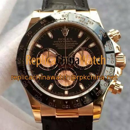 Replica Rolex Daytona Cosmograph 116515 JH Rose Gold Black & Gold Dial Swiss 4130 Run 6@SEC