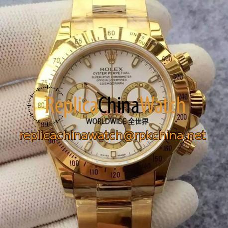 Replica Rolex Daytona Cosmograph 116508 JH Yellow Gold White Dial Swiss 4130 Run 6@SEC