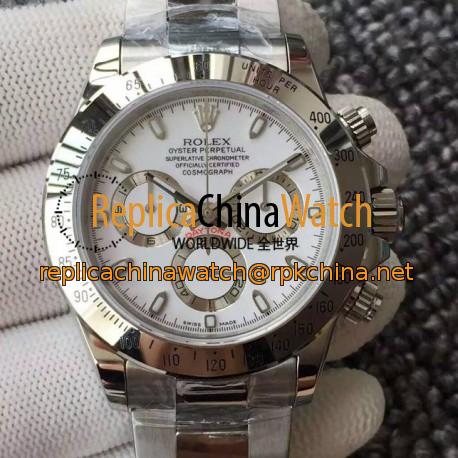 Replica Rolex Daytona Cosmograph 116520 JH Stainless Steel White Dial Swiss 4130 Run 6@SEC