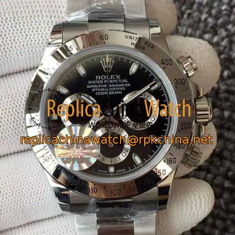 Replica Rolex Daytona Cosmograph 116520 JH Stainless Steel Black Dial Swiss 4130 Run 6@SEC