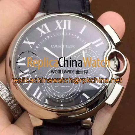 Replica Cartier Ballon Bleu Chronograph SS Black Dial Swiss 7750