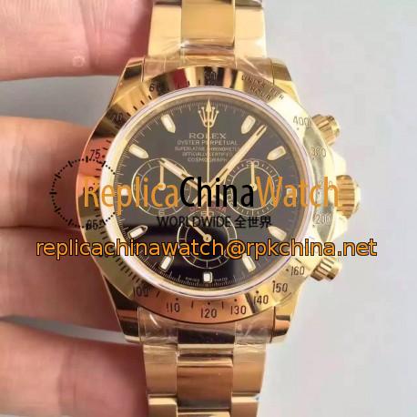 Replica Rolex Daytona Cosmograph 116528 JH Yellow Gold Black Dial Swiss 4130 Run 6@SEC