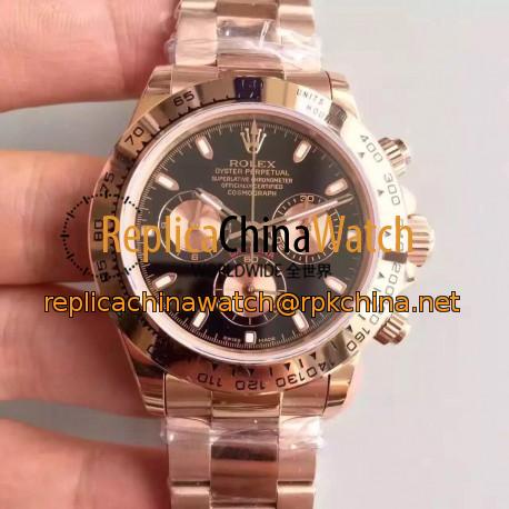 Replica Rolex Daytona Cosmograph 116505 JH Rose Gold Black Dial Swiss 4130 Run 6@SEC