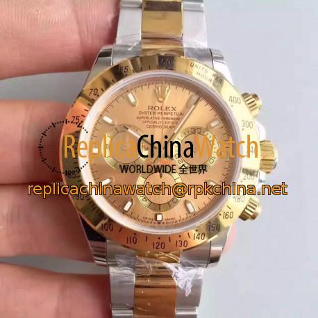 Replica Rolex Daytona Cosmograph 116503 JH Yellow Gold & Stainless Steel Gold Dial Swiss 4130 Run 6@SEC