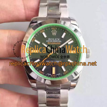 Replica Rolex Milgauss 116400GV JF Stainless Steel Black Dial Swiss 2836-2