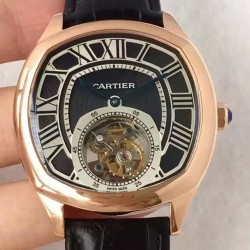 Replica Drive De Cartier Tourbillon W4100013 JF Rose Gold Black Dial Swiss Tourbillon 9452MC