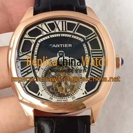 Replica Drive De Cartier Tourbillon W4100013 JF Rose Gold Black Dial Swiss Tourbillon 9452MC