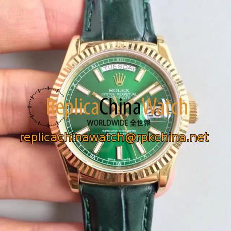 Replica Rolex Day-Date 118138 36MM V5 Yellow Gold Green Dial Swiss 2836-2