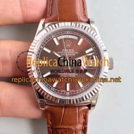 Replica Rolex Day-Date 118139 36MM V5 Stainless Steel Chocolate Dial Swiss 2836-2