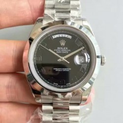 Replica Rolex Day-Date II 218206 41MM V6 Stainless Steel Black Dial Swiss 2836-2