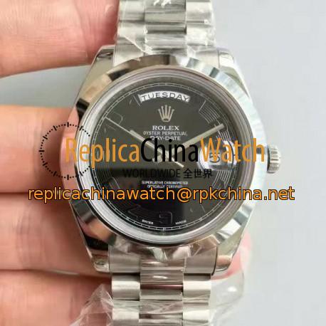 Replica Rolex Day-Date II 218206 41MM V6 Stainless Steel Black Dial Swiss 2836-2