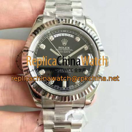 Replica Rolex Day-Date II 218239 41MM V6 Stainless Steel Black Dial Swiss 2836-2