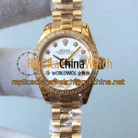 Replica Rolex Lady Datejust 28 279138RBR 28MM Yellow Gold & Diamonds White Dial Swiss 2671