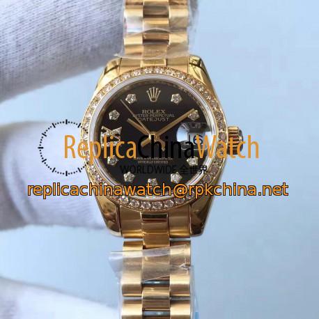 Replica Rolex Lady Datejust 28 279138RBR 28MM Yellow Gold & Diamonds Black Dial Swiss 2671