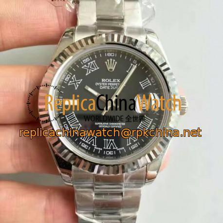 Replica Rolex Datejust II 116334 41MM NF Stainless Steel Black & Roman Dial Swiss 2836-2