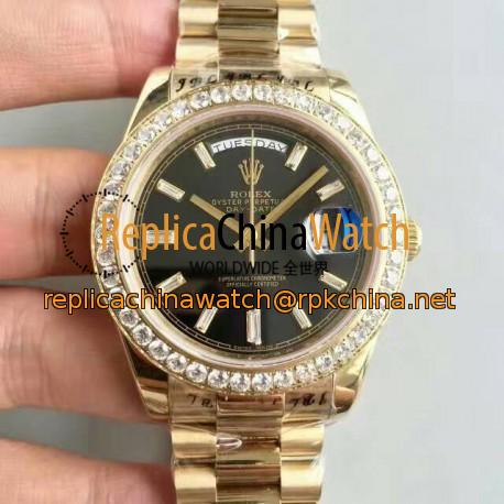 Replica Rolex Day-Date 40 228398TBR 40MM KW Yellow Gold & Diamonds Black Dial Swiss 3255