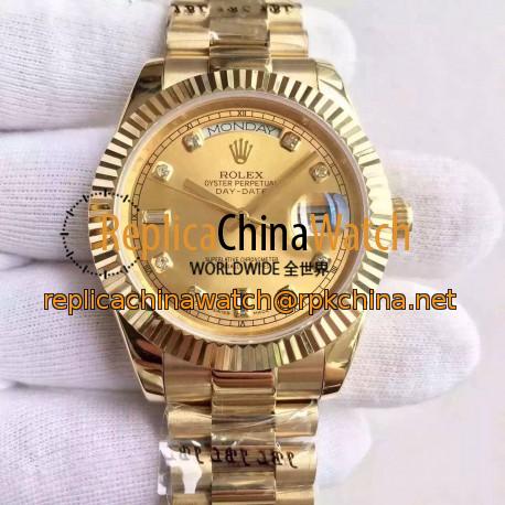 Replica Rolex Day-Date II 218238 41MM KW Yellow Gold Champagne Dial Swiss 3255