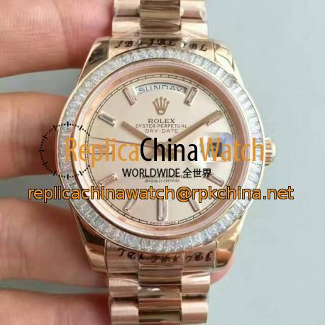 Replica Rolex Day-Date 40 228235 40MM KW Rose Gold & Diamonds Cream Dial Swiss 3255